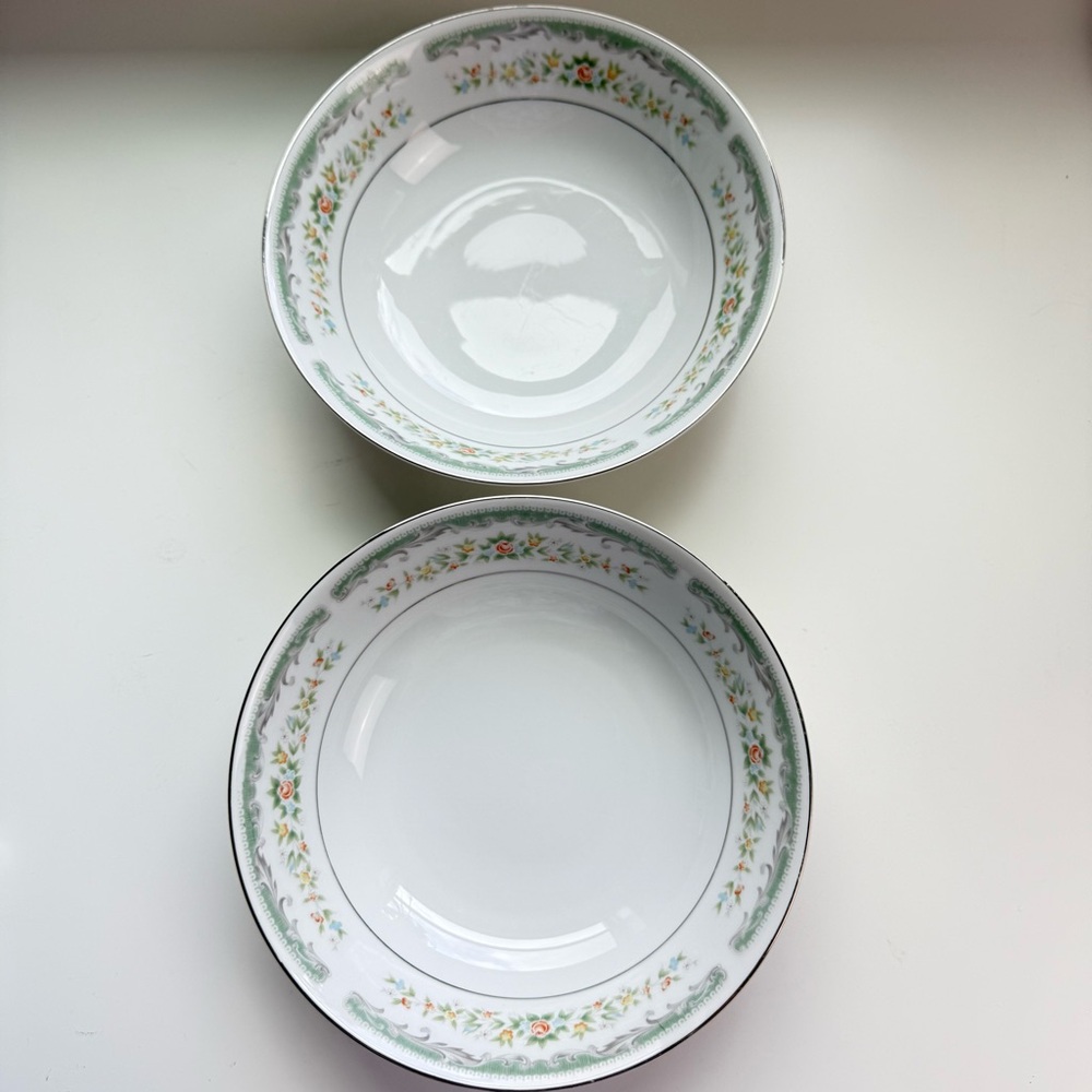 Set Of 2 Roseville 4135 Serving Bowls Porcelain Translucent Japan Floral